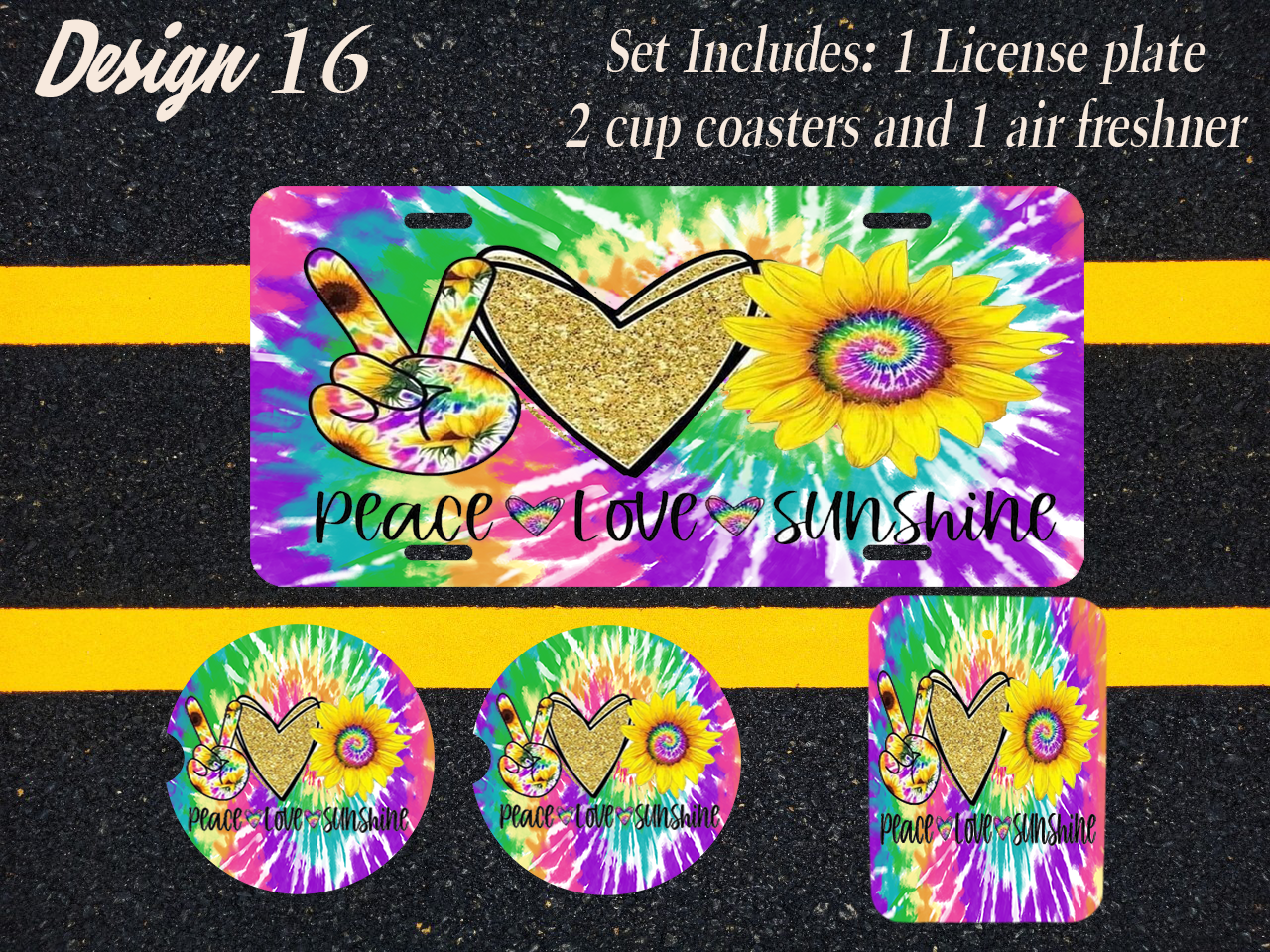 Custom License Plate, Air Fresheners, and Car Coasters Set